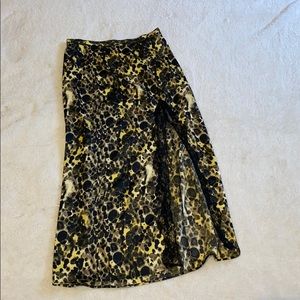 Urban Outfitters Yellow and Black Printed Midi Skirt